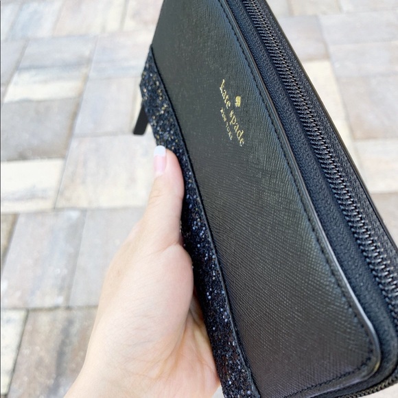 Kate Spade Greta Zip Around Wallet Glitter Black - Picture 4 of 7